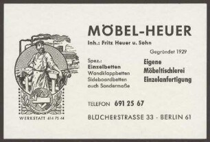 Werbepostkarte Möbelgeschäft "Möbel-Heuer", Blücherstraße 33