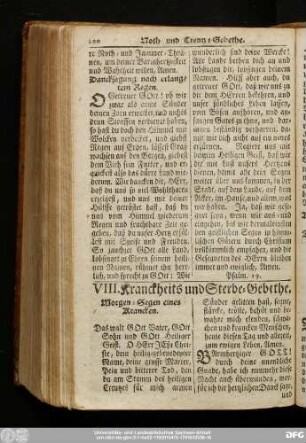 VIII. Kranckheits und Sterbe-Gebethe.