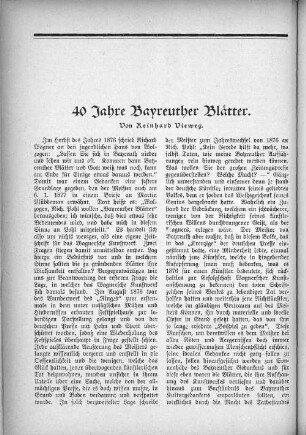 40 Jahre Bayreuther Blätter. Von Reinhard Vieweg.