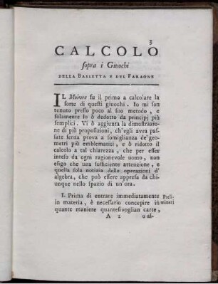 Calcolo sopra i Giuochi.