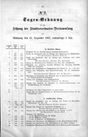 Tages-Ordnung No. 21. (494-519), 18. Dezember 1907