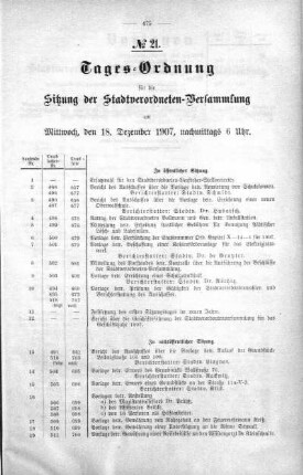 Tages-Ordnung No. 21. (494-519), 18. Dezember 1907