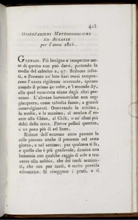 Osservazioni Meteorologiche Mediche Ed Agrarie per l'anno 1814.