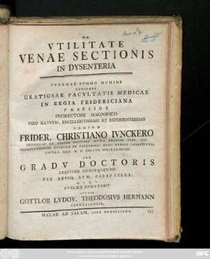 De Vtilitate Venae Sectionis In Dysenteria