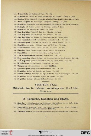 D. Teppiche, Gobelins und Stoffe (Nr. 364-458)