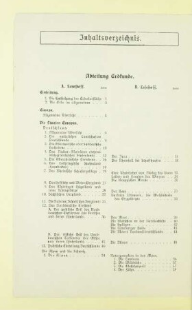 Inhaltsverzeichnis. Abteilung Erdkunde
