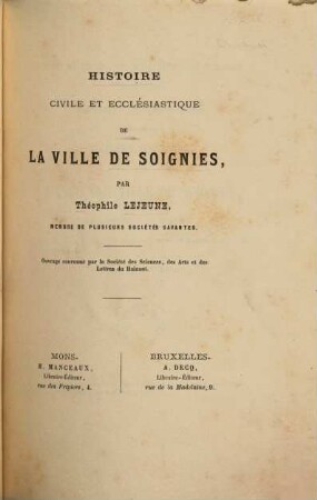 Histoire civile et ecclésiastique de la ville de Soignies