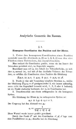 Analytische Geometrie des Raumes.