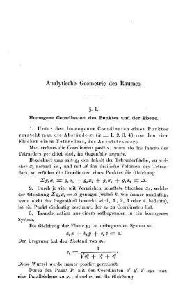 Analytische Geometrie des Raumes.