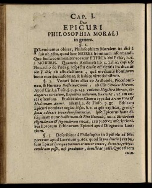 Cap. I. De Epicuri Philosophia Morali in genere.