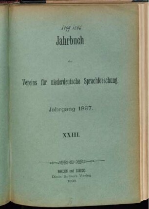 23: Jahrbuch des Vereins für Niederdeutsche Sprachforschung
