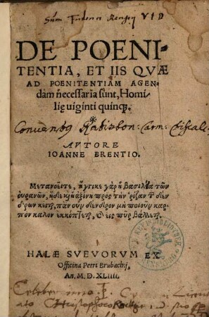 De Poenitentia, Et Iis Quae Ad Poenitentiam Agendam necessaria sunt, Homili[a]e viginti quinq[ue]