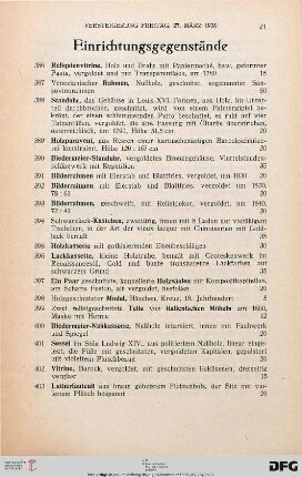Einrichtungsgegenstände (Nr. 386-456)