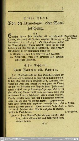 Erster Theil. Von der Etymologie, oder Wortforschung