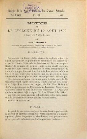 Bulletin de la Société Vaudoise des Sciences Naturelles. 27, 27 = No. 103 - 105. 1892