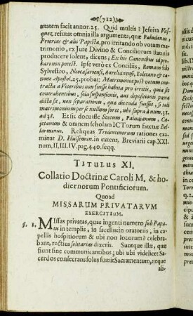 Titulus XI. Collatio Doctrinæ Caroli M. & hodiernorum Pontificiorum. Quoad Missarum Privatarum Exercitium.