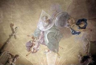 Die Heilige Dreifaltigkeit umgeben von den Heiligen Petrus, Paulus, Benedikt und Koloman sowie Moses und Aaron