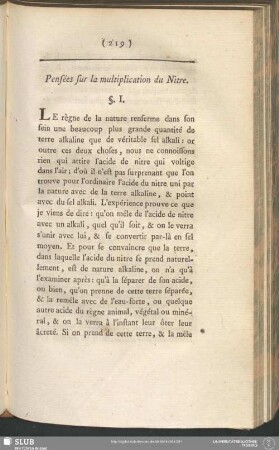 Pensées sur la multiplication du Nitre