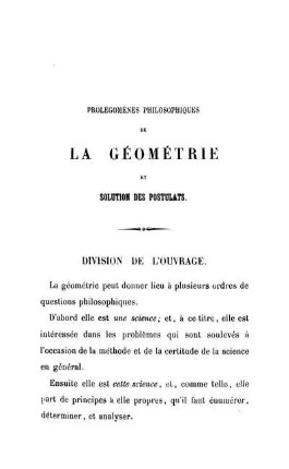 Division de l'Ouvrage.