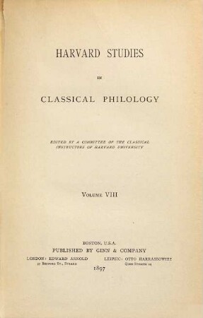 Harvard studies in classical philology. 8. 1897