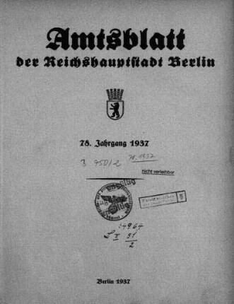 1937: Amtsblatt der Reichshauptstadt Berlin