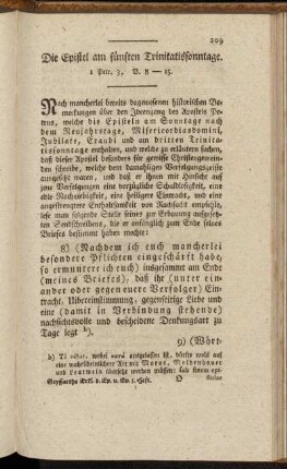 Die Epistel am fünften Trinitatissonntage. 1 Petr. 3, V. 8-15