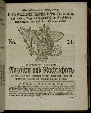 No. 21. Montags, den 21ten Maji, 1759.