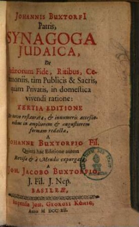 Synagoga Judaica, de Judaeorum fide, ritibus ...