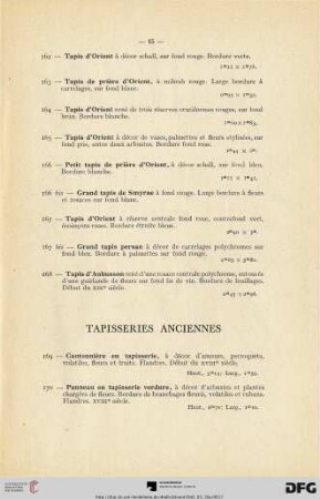 Tapisseries anciennes (Nr. 169-179)