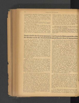 Denkschrift des Gouvernments von Deutsch-Südwestafrika über die Rinderzucht des deutschsüdwestafrikanischen Schutzgebiets.