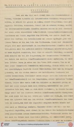 VI. Wilhelm v. Schütz als Literarischer Kritiker