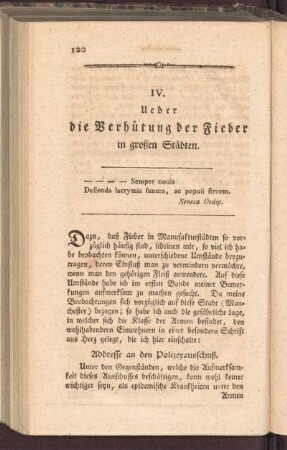 IV. Ueber die Verhütung der Fieber in großen Städten