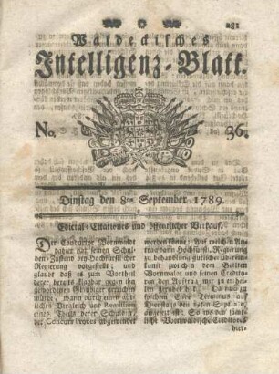 No. 36, Dinstag den 8ten September 1789