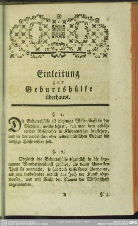 Einleitung zur Geburtshülfe überhaupt