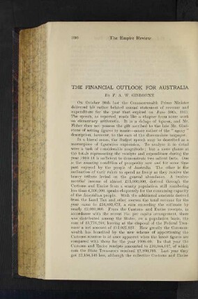 The Financial Outlook for Australia.