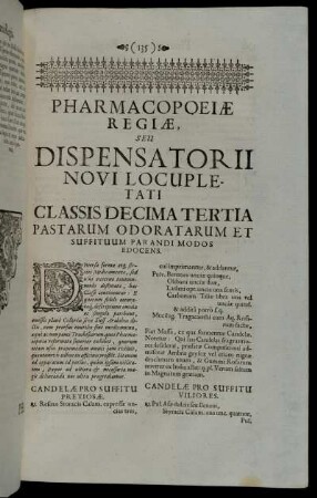 Classis Decima Tertia. Pastarum Odoratarum Et Suffituum Parandi Modos Edocens.