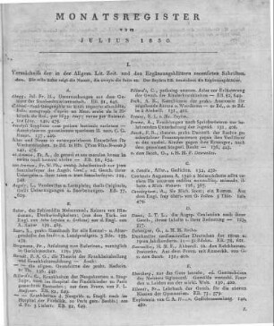 Monatsregister vom Julius 1830