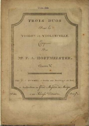 Trois duos pour le violon et violoncelle : oeuvre V