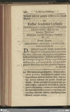Rector Academiae Lipsiensis Professorum Facultatis cuiusvis Publicorum Lectiones Publicas Studiosae Iuventuti solenniter intimat serioque commendat Domin. Rogate. Lectiones Profess. Facultat. Theologicae