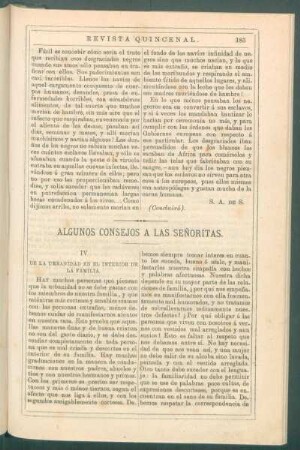 Algunos consejos a las señoritas. : IV. De la urbanidad en el interior de la familia.