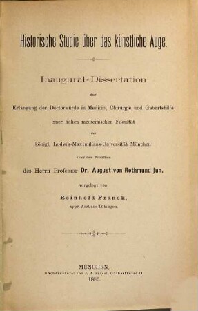 Historische Studie über das künstliche Auge : Inaug.-Diss.
