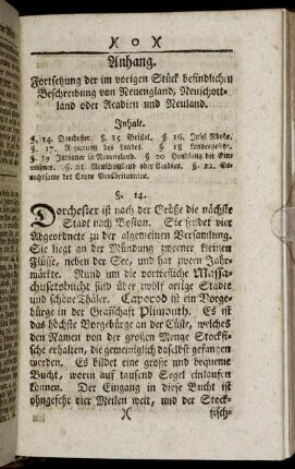 Anhang. Fortsetzung der im vorigen Stück befindlichen Beschreibung von Neuengland, Neuschottland oder Acadien und Neuland.