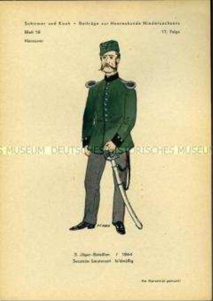 Uniformdarstellung, Seconde-Leutnant des 3. Jäger-Bataillons, Königreich Hannover, 1864.