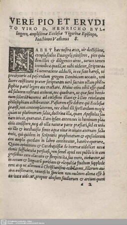 Vere Pio et Erudito Viro D. Henricho Bullingero...