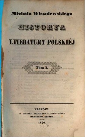 Historya literatury polskiéj. 1
