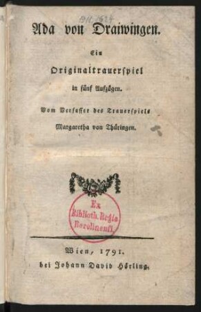 Ada von Draiwingen : Ein Originaltrauerspiel in fünf Aufzügen