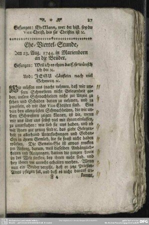 Ehe-Viertel-Stunde, den 23. Aug. 1744. in Marienborn an die Brüder
