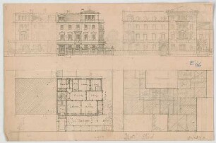 Thiersch, August ; München, Heßstr.; Privathaus - Grundrisse, Ansichten