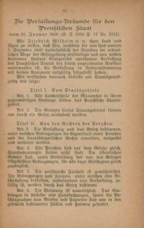 Die Verfassungs-Urkunde für den Preußischen Staat vom 31. Januar 1850.