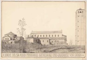 Dom Santa Maria Assunta und Santa Fosca, Torcello: Gesamtansicht Pfarrhaus, Kathedrale und Campanile von Süden